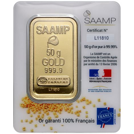 Sztabka 50 g złota, SAAMP