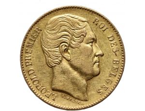 Złota moneta 20 franków belgijskich Leopold I