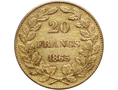 Złota moneta 20 franków belgijskich Leopold I - 2
