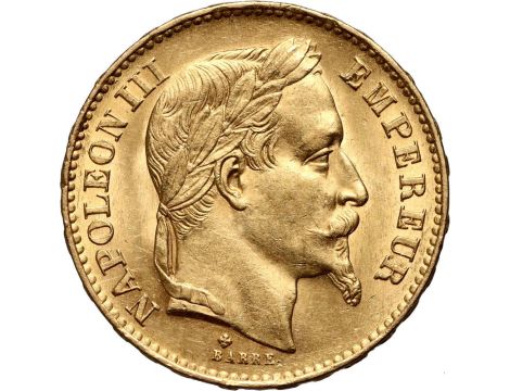 Złota moneta 20 franków francuskich Napoleon III Wieniec