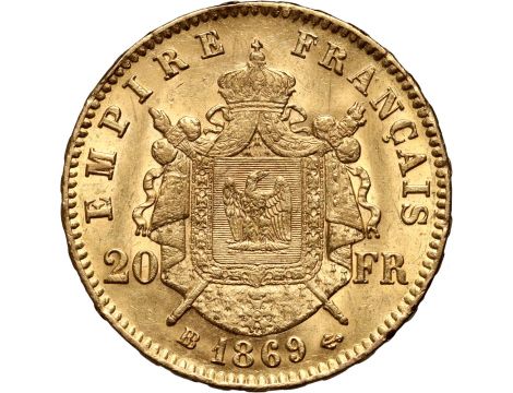 Złota moneta 20 franków francuskich Napoleon III Wieniec - 2