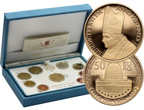 1567. Watykan, Benedykt XVI, zestaw 9 monet euro 2012, stempel lustrzany