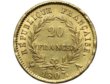 1740. Francja, Napoleon I, 20 franków 1807 A, Paryż, bez wieńca - 2