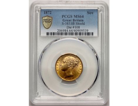 1782. Wielka Brytania, Wiktoria, suweren 1872 (108), Londyn, PCGS MS64 - piękny