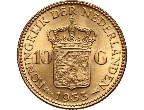 Złota moneta 10 guldenów holenderskich - Wilhelmina (1925-1933) - 2