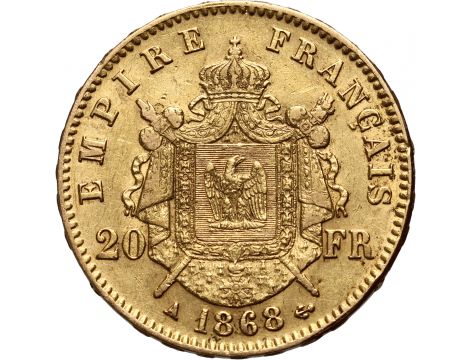 2983. Francja, Napoleon III, 20 franków 1868 A, Paryż, Wieniec - 2