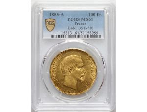 3122. Francja, Napoleon III, 100 franków 1855 A, Paryż, PCGS MS61
