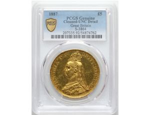 3124. Wielka Brytania, Wiktoria, 5 funtów 1887, PCGS UNC