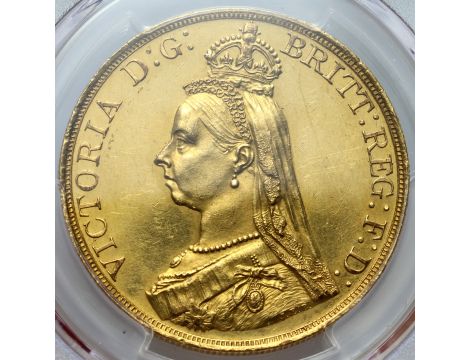 3124. Wielka Brytania, Wiktoria, 5 funtów 1887, PCGS UNC - 2