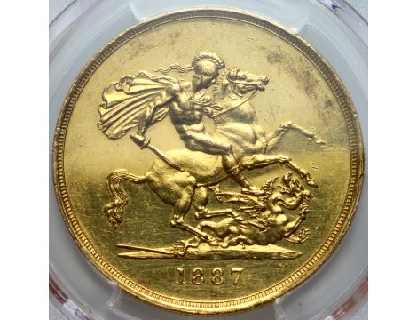 3124. Wielka Brytania, Wiktoria, 5 funtów 1887, PCGS UNC - 3