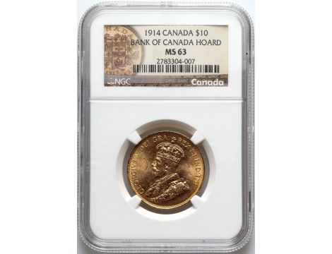 3137. Kanada, Jerzy V, 10 dolarów 1914, NGC MS63