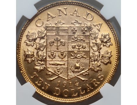 3137. Kanada, Jerzy V, 10 dolarów 1914, NGC MS63 - 3