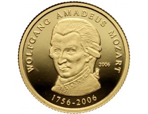 3167. Togo, 1500 franków 2006, Wolfgang Amadeusz Mozart, 1/25 uncji złota