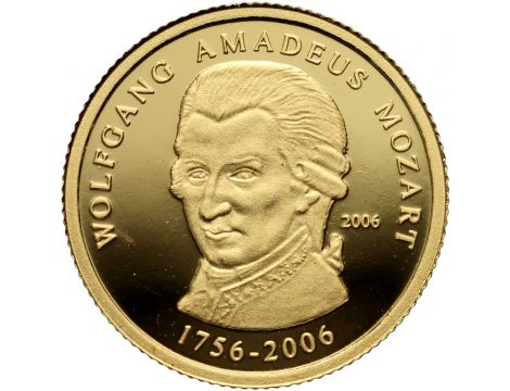 3167. Togo, 1500 franków 2006, Wolfgang Amadeusz Mozart, 1/25 uncji złota