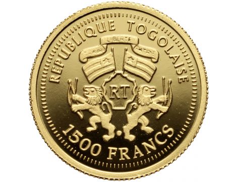3167. Togo, 1500 franków 2006, Wolfgang Amadeusz Mozart, 1/25 uncji złota - 2