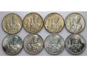 3200. Polska, PRL, Srebro zestaw 8x 10000 złotych 1987 Jan Paweł II