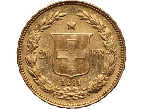 3278. Szwajcaria, 20 franków 1891 B, Berno, Libertas - 2