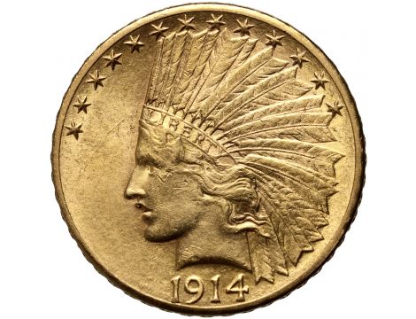 3339. USA, 10 dolarów 1914 D, Denver, Indianin