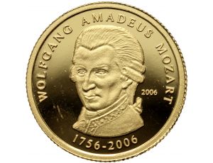 3386. Togo, 1500 franków 2006, Wolfgang Amadeusz Mozart, 1/25 uncji złota