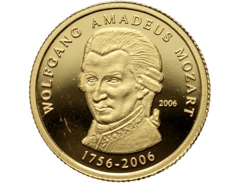 3386. Togo, 1500 franków 2006, Wolfgang Amadeusz Mozart, 1/25 uncji złota
