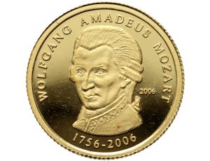 3387. Togo, 1500 franków 2006, Wolfgang Amadeusz Mozart, 1/25 uncji złota