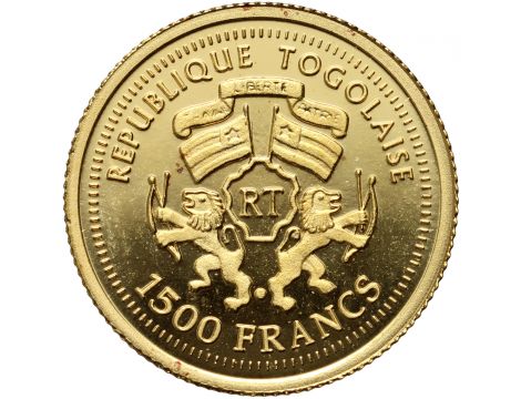 3387. Togo, 1500 franków 2006, Wolfgang Amadeusz Mozart, 1/25 uncji złota - 2
