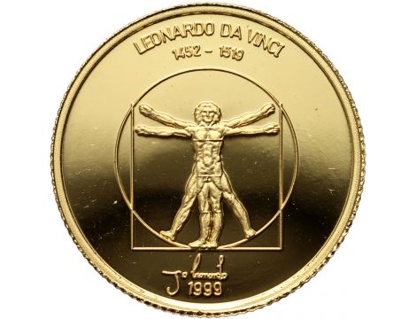 3393. Mongolia, 1000 tugrików 1999, Leonardo da Vinci, 1/25 uncji złota