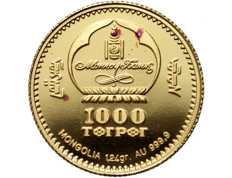 3393. Mongolia, 1000 tugrików 1999, Leonardo da Vinci, 1/25 uncji złota - 2