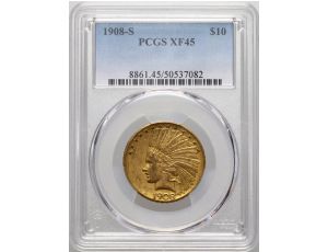 3422. USA, 10 dolarów 1908 S, San Francisco, Indianin, PCGS XF45 - niski nakład