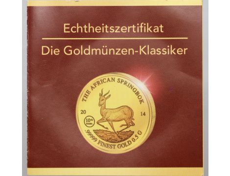 3544. Gabon, 1000 franków 2014, Springbok - 0,5 g Au999 - 3