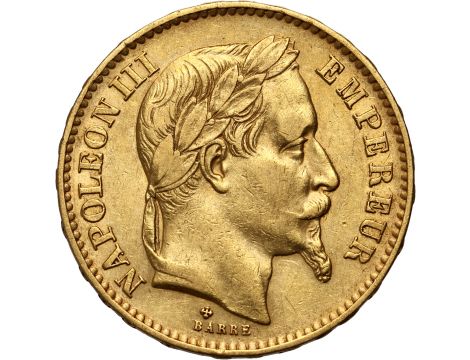 3596. Francja, Napoleon III, 20 franków 1868 BB, Strasbourg, Wieniec