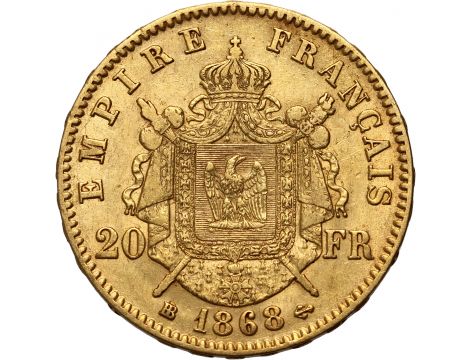 3596. Francja, Napoleon III, 20 franków 1868 BB, Strasbourg, Wieniec - 2