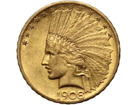 3664. USA, 10 dolarów 1908, Filadelfia, Indianin - z mottem