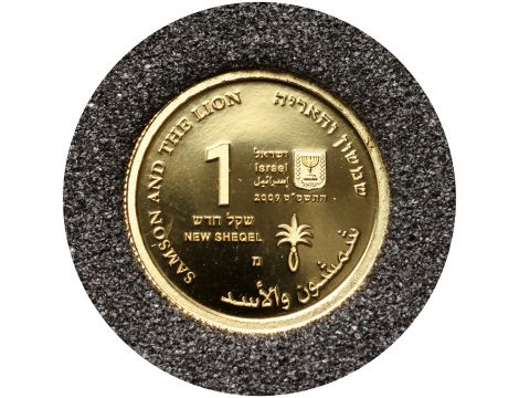 3697. Izrael, 1 szekel 2009, Samson i lew, 1/25 uncji złota - 2