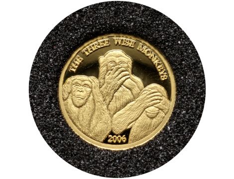 3698. Somalia, 4000 szylingów 2006, Trzy Mądre Małpy, 1/25 uncji złota