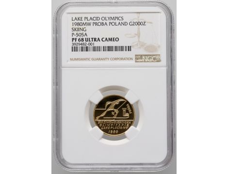 3707. Polska, PRL, 2000 zł 1980, Lake Placid, PRÓBA, NGC PF68 Ultra Cameo