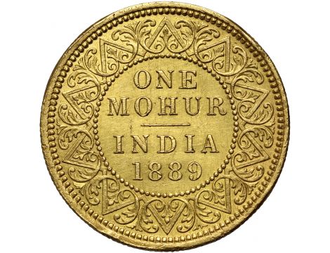 3766. Indie Brytyjskie, Wiktoria, mohur 1889 - rzadki typ monety - 2