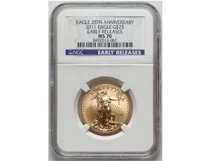 3794. USA, 25 dolarów 2011, Gold Eagle, NGC MS70, 1/2 uncji złota
