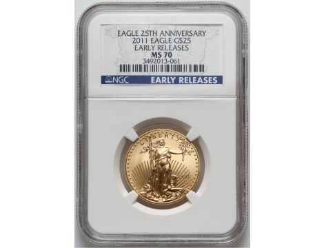 3794. USA, 25 dolarów 2011, Gold Eagle, NGC MS70, 1/2 uncji złota