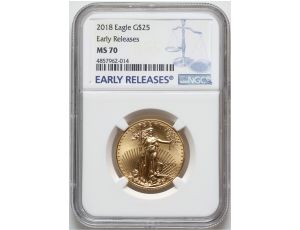 3795. USA, 25 dolarów 2018, Gold Eagle, NGC MS70, 1/2 uncji złota