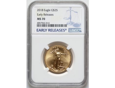 3795. USA, 25 dolarów 2018, Gold Eagle, NGC MS70, 1/2 uncji złota