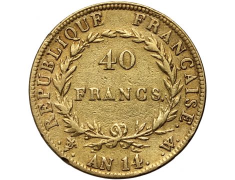 3822. Francja, Napoleon I, 40 franków An 14 (1805) W/A, Lille - rzadkie - 2
