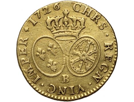3823. Francja, Ludwik XV, Louis d'or aux lunettes 1726 B, Rouen - rzadki - 2