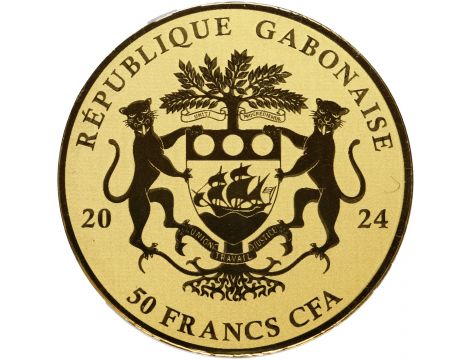 3828. Gabon, 50 franków 2024, Berło i jabłko, 1/200 uncji złota - 2