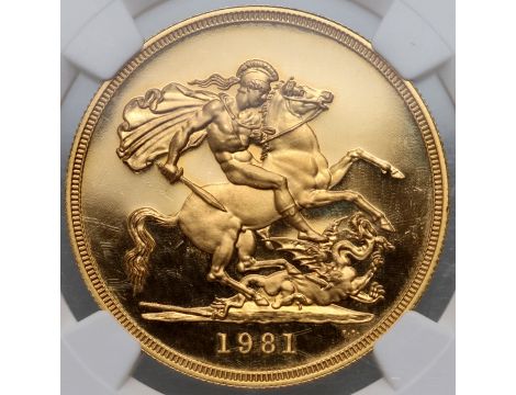 3858. Wielka Brytania, Elżbieta II, 5 funtów 1981, NGC PF68 Ultra Cameo - 2