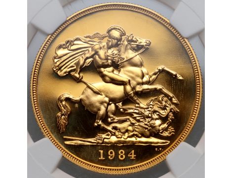 3859. Wielka Brytania, Elżbieta II, 5 funtów 1984, NGC PF68 Ultra Cameo - 2