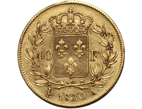 3862. Francja, Ludwik XVIII, 40 franków 1820 A, Paryż - rzadki rocznik - 2