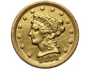 3887. USA, 2,5 dolara 1851 D, Dahlonega, Liberty - rzadki rocznik
