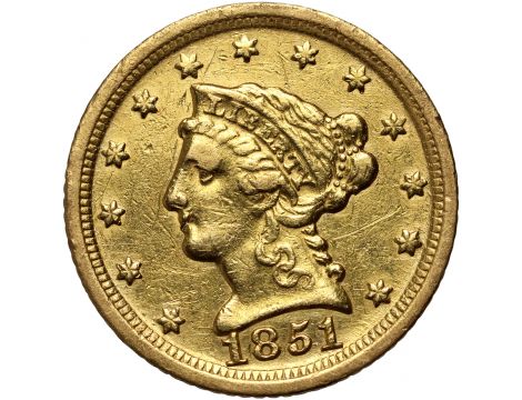 3887. USA, 2,5 dolara 1851 D, Dahlonega, Liberty - rzadki rocznik