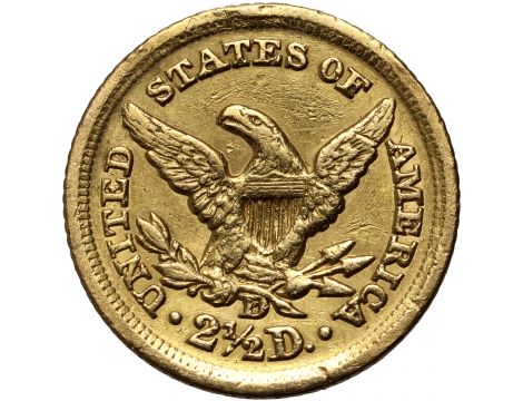 3887. USA, 2,5 dolara 1851 D, Dahlonega, Liberty - rzadki rocznik - 2
